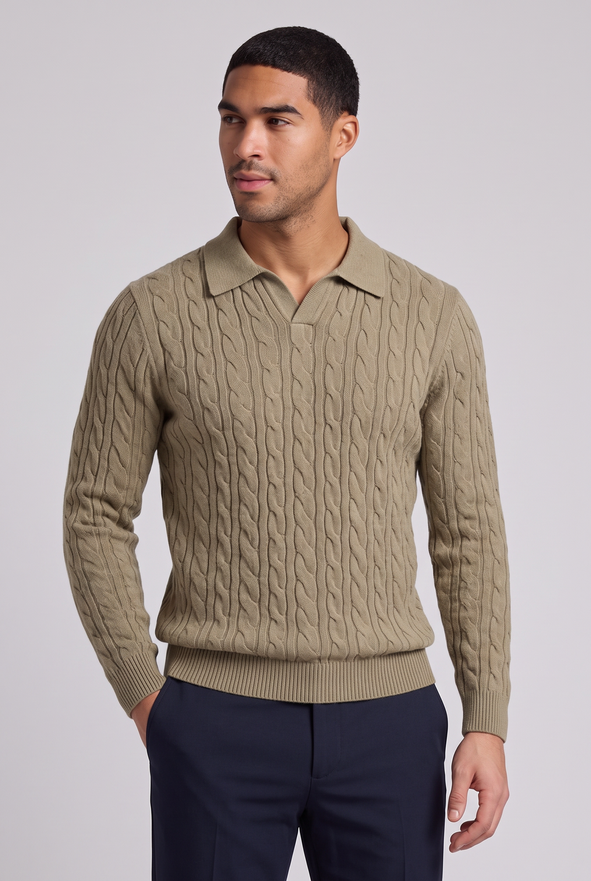 The Adriano Cable Sweater - Khaki