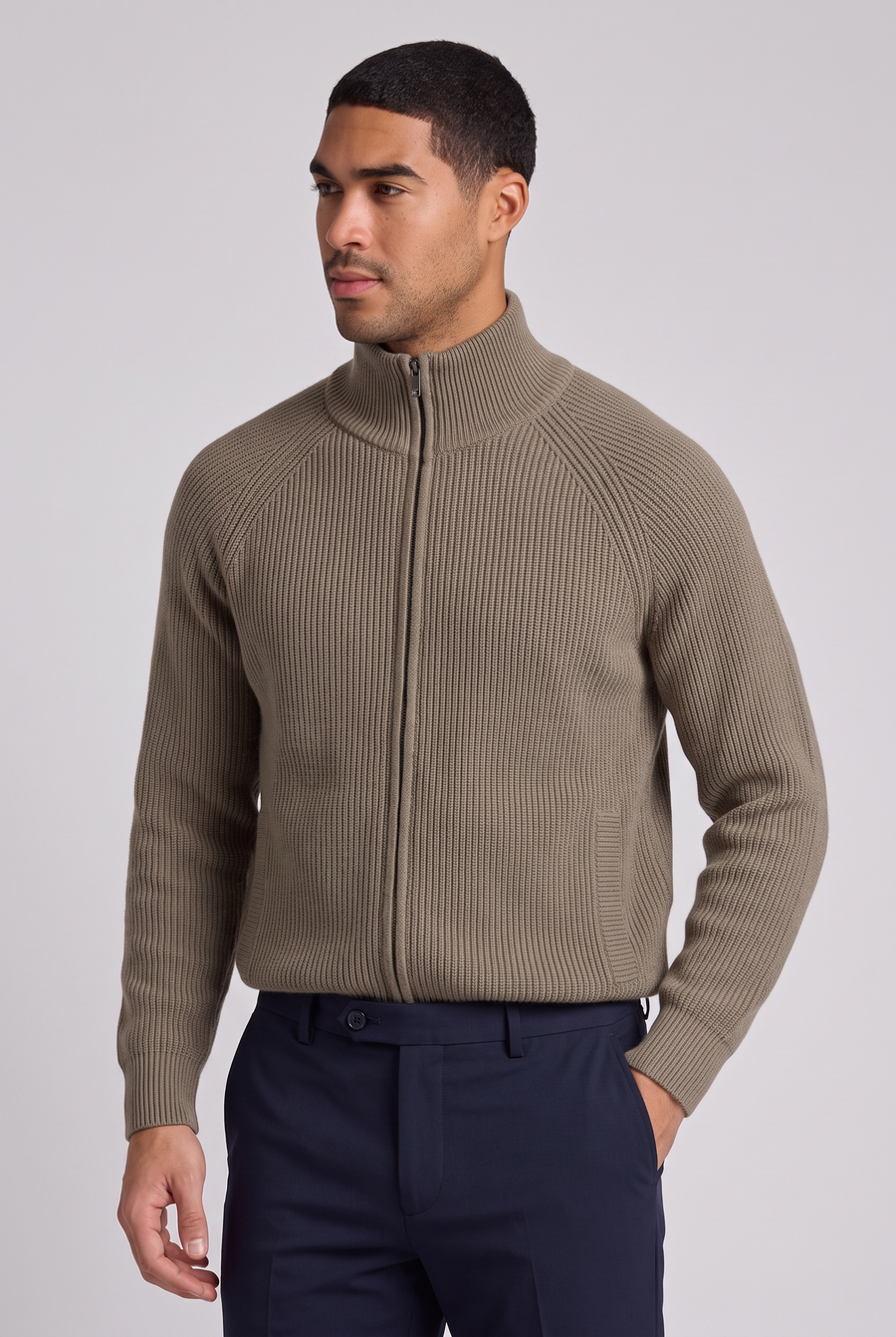 The Aosta Zip Cardigan - Gray Green