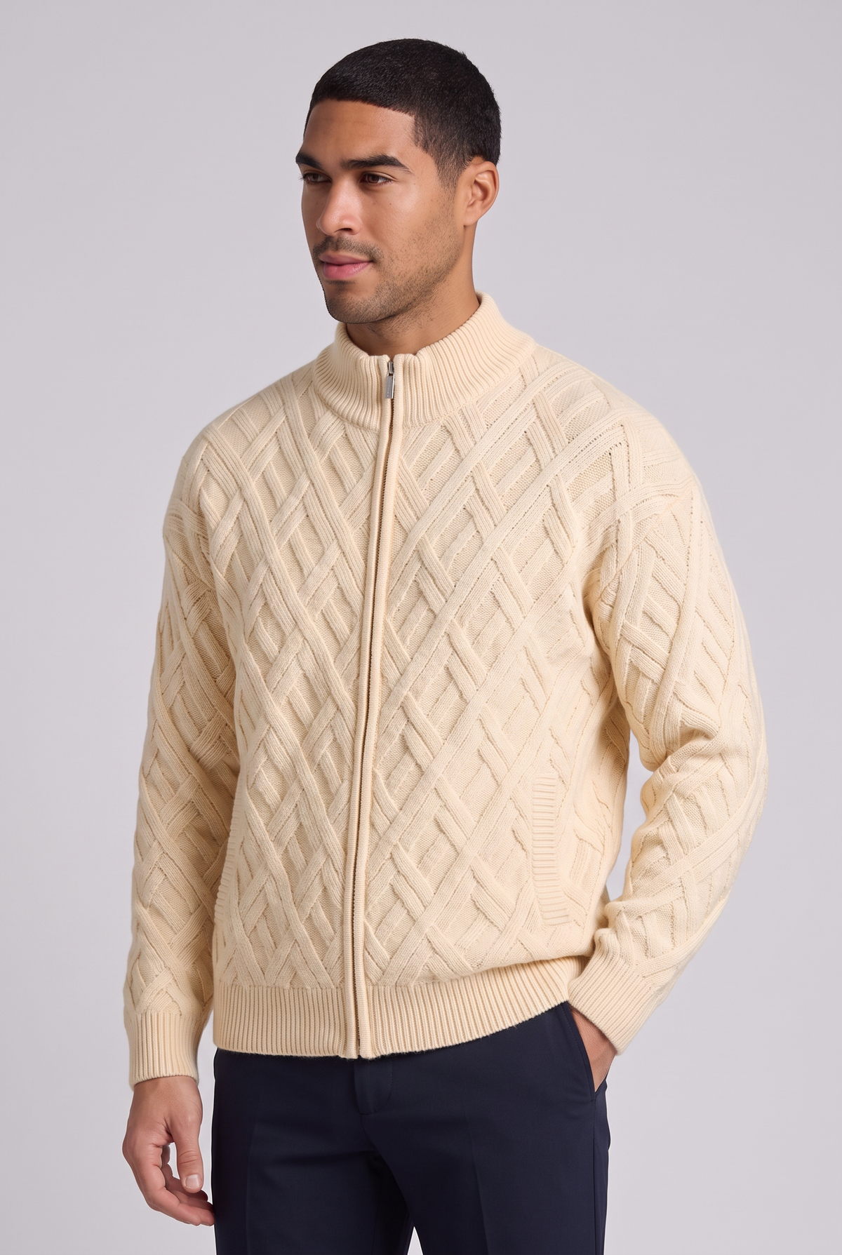 The Adriano Cable Cardigan - Apricot
