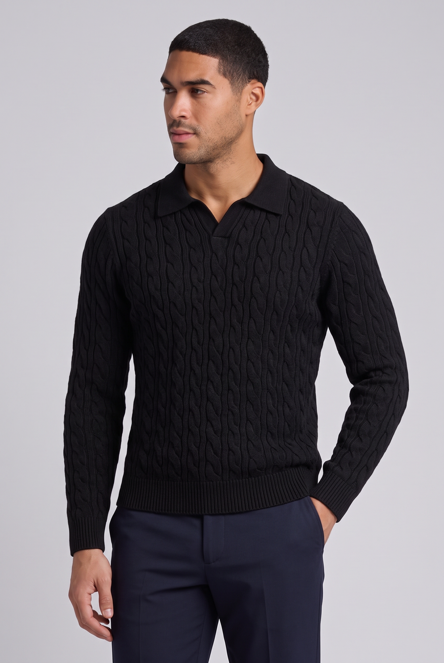 The Adriano Cable Sweater - Black
