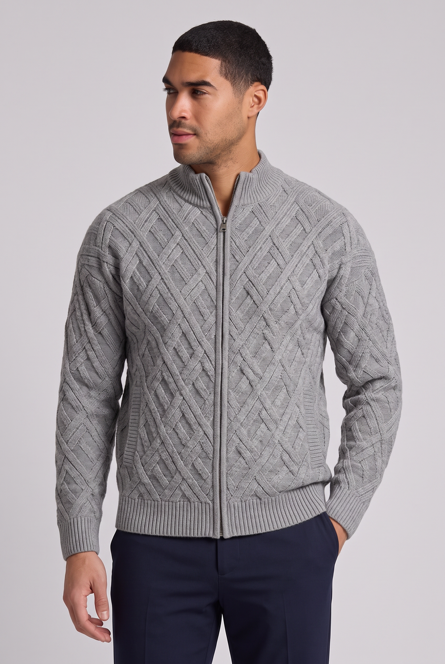 The Adriano Cable Cardigan - Gray