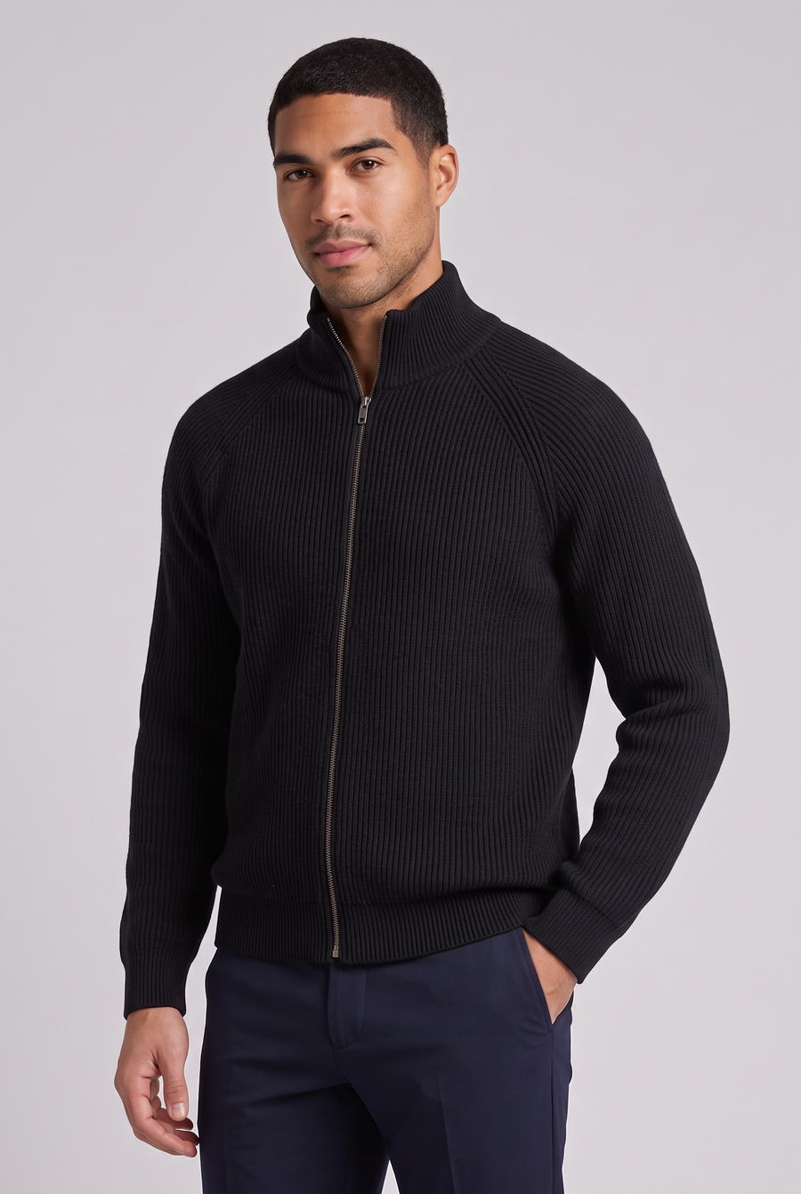 The Aosta Zip Cardigan - Black