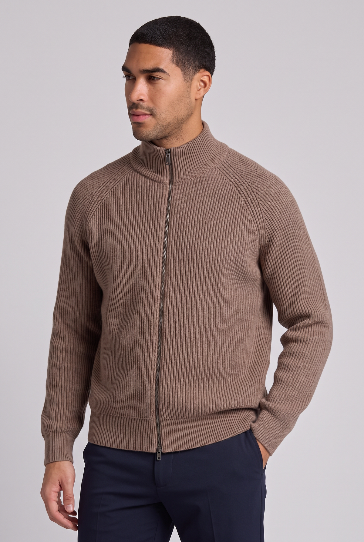The Aosta Zip Cardigan - Brown