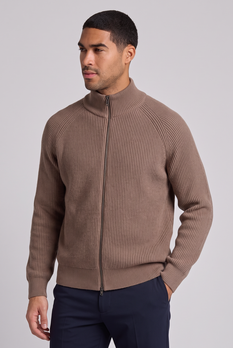 The Aosta Zip Cardigan - Brown
