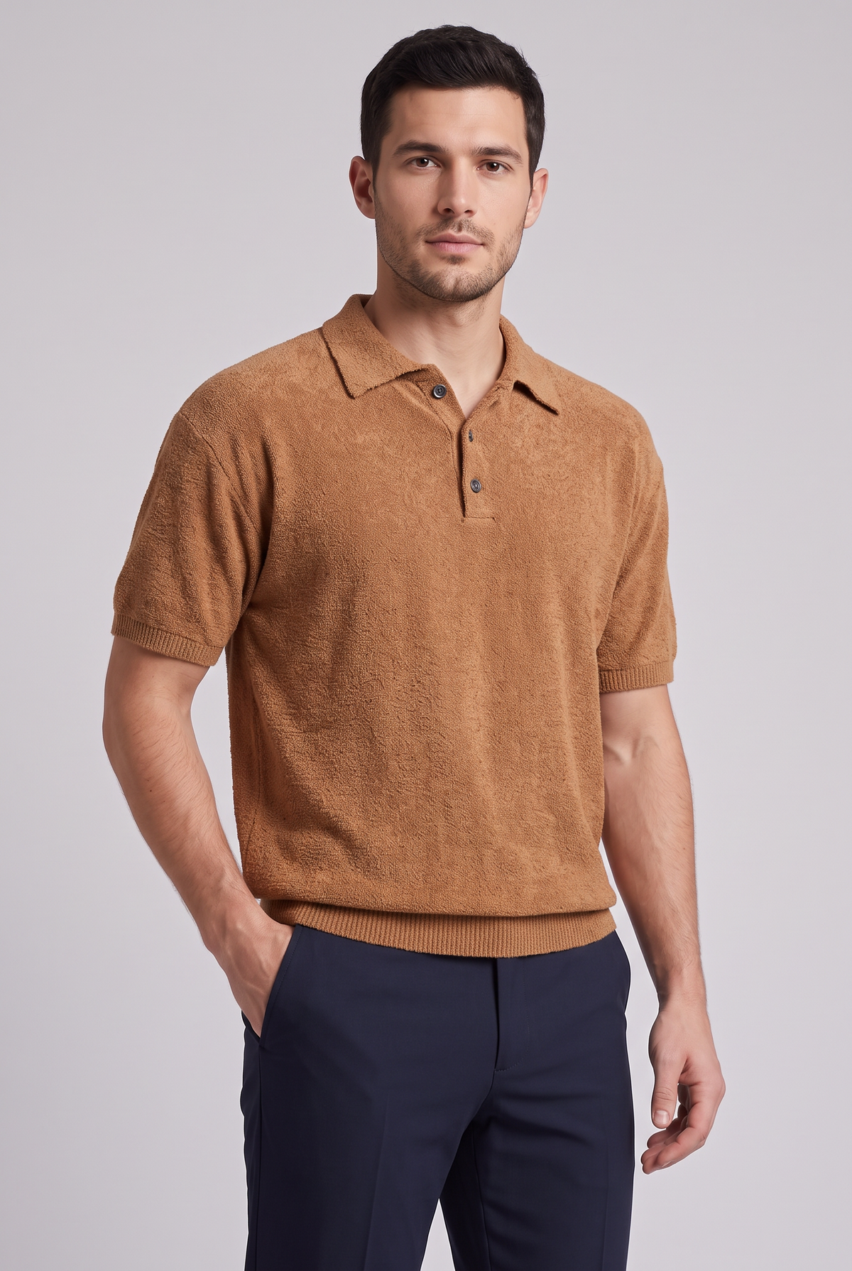 The Capri Knit Polo - Caramel