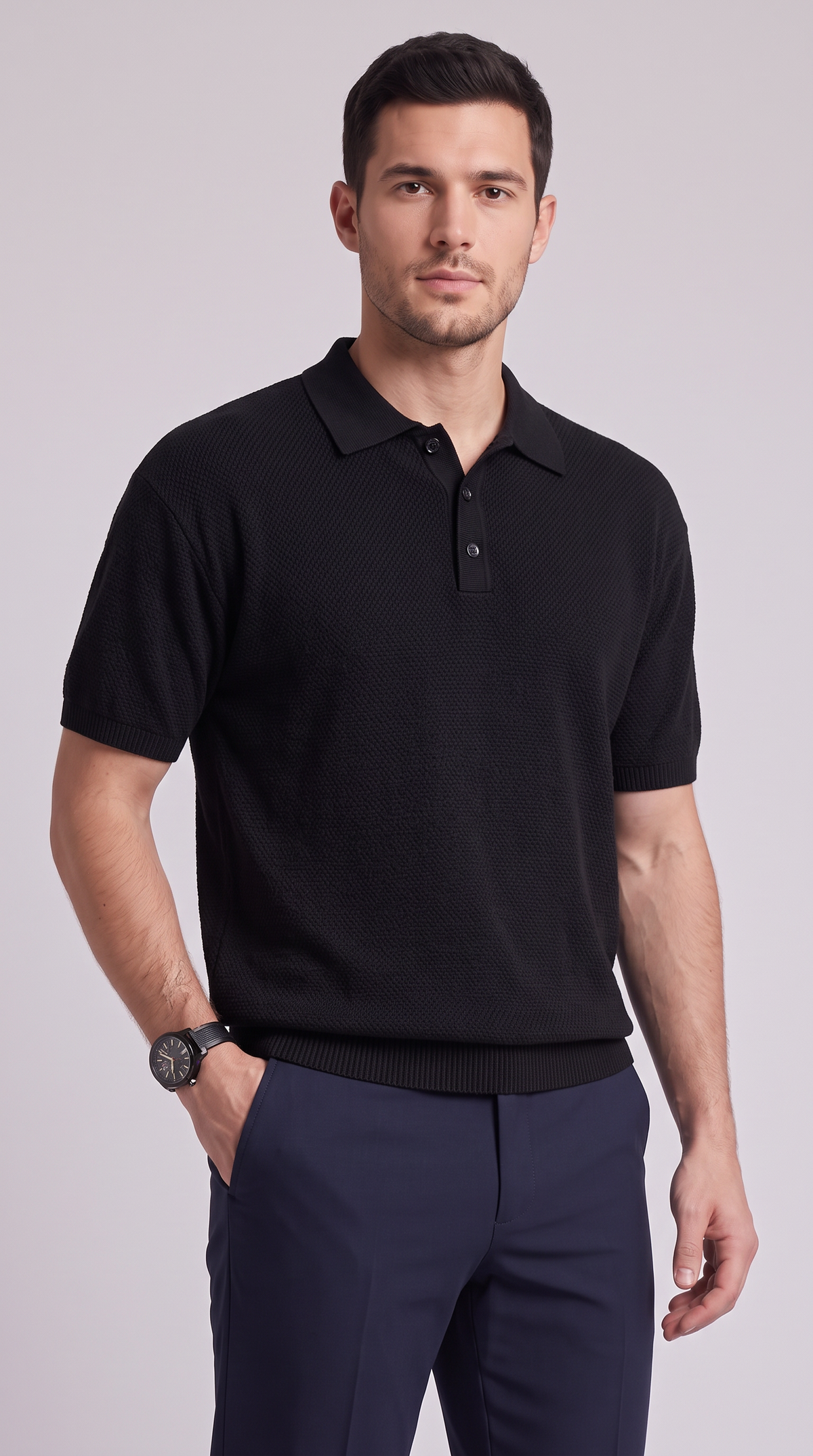 The Essenza Knit Polo - K07 Black