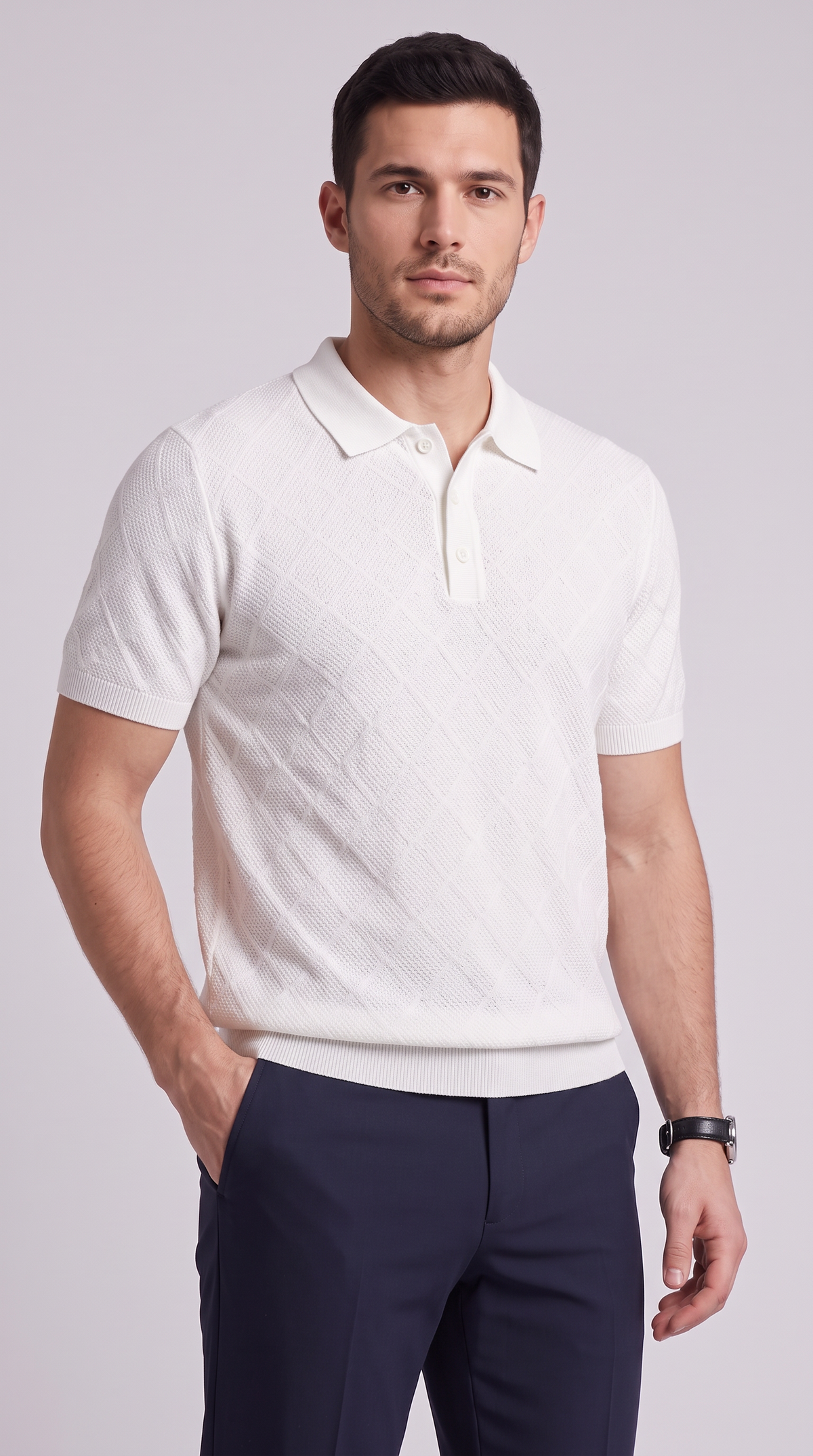 The Essenza Knit Polo - K07 White