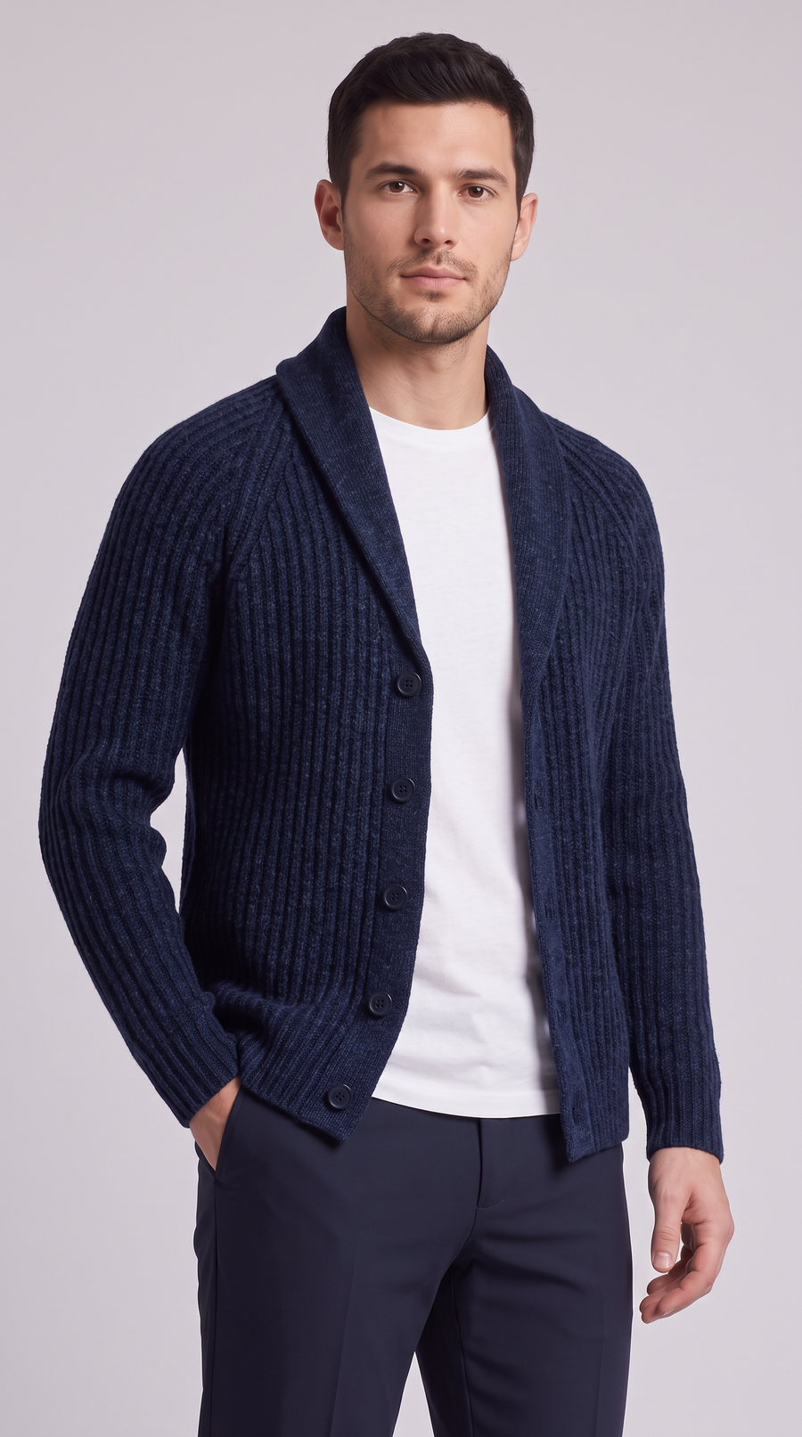 The Como Shawl Cardigan - Navy Blue