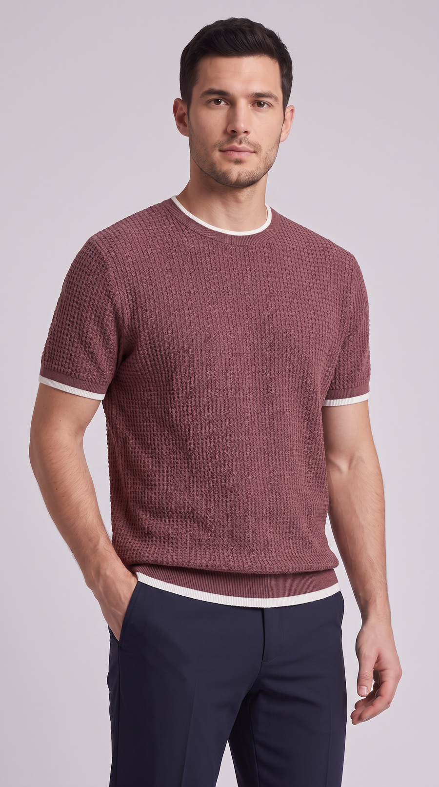 The Eleganza Knit Tee - Wine Red