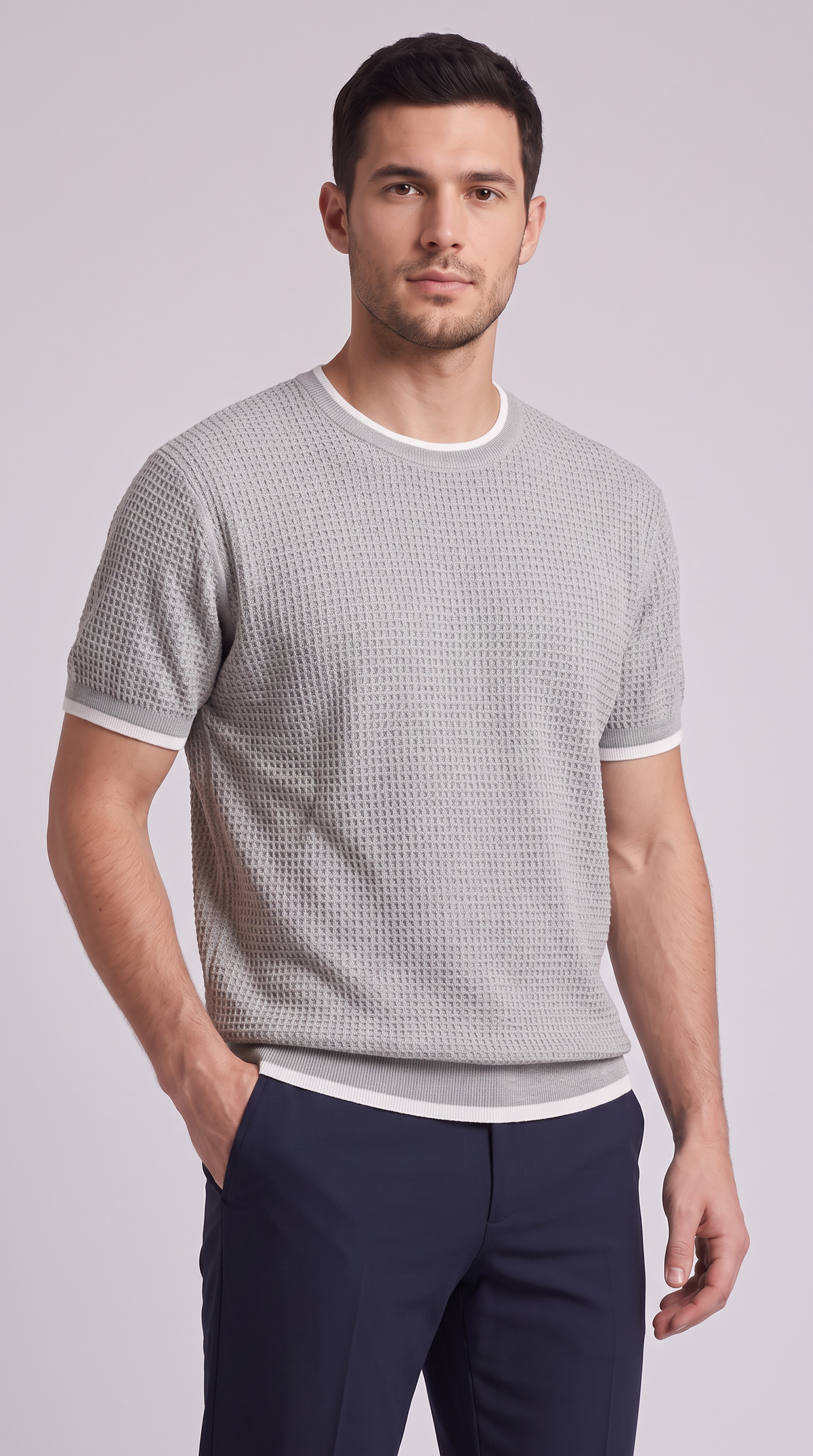 The Eleganza Knit Tee - Light Grey