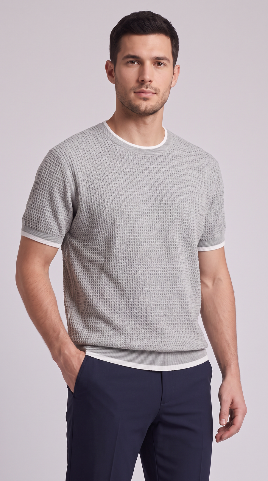 The Eleganza Knit Tee - Light Grey
