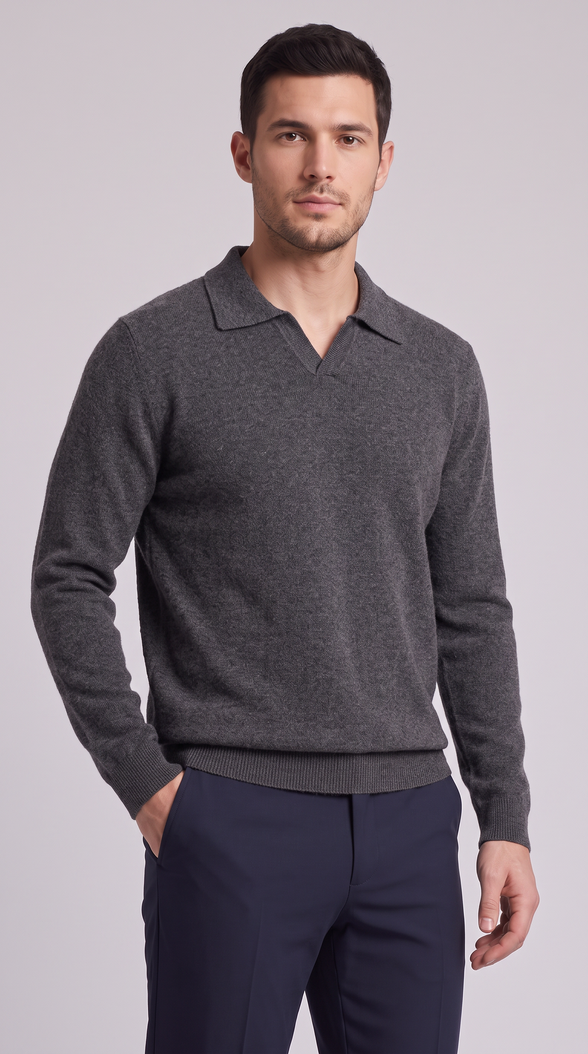 The Raffaele Knit Polo - Dark Gray