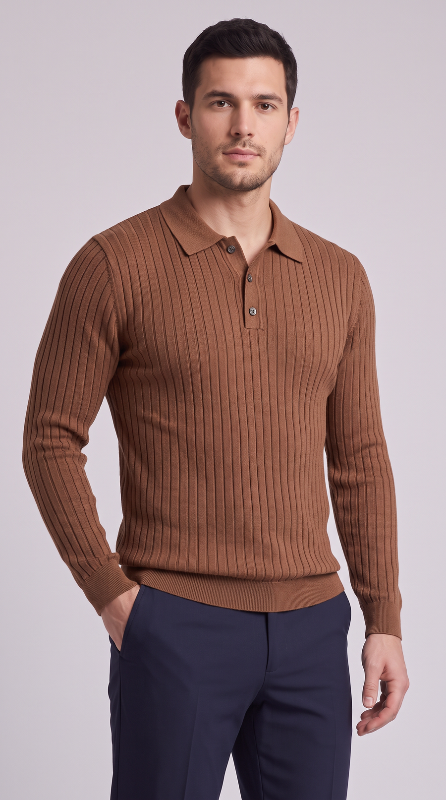 The Siena Ribbed Polo - Brown