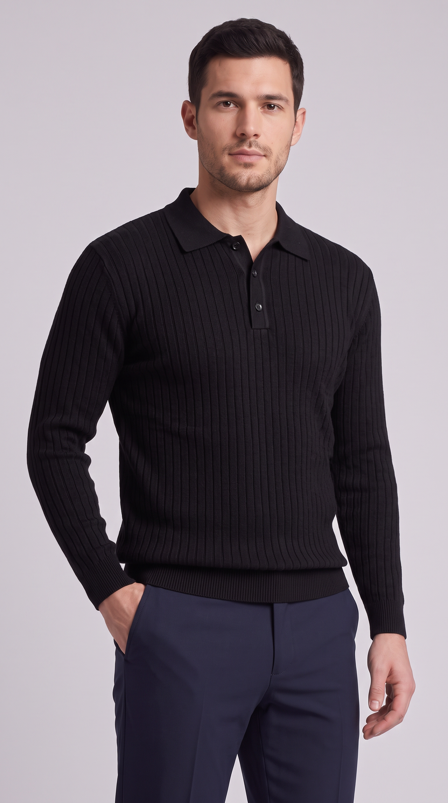 The Siena Ribbed Polo - Black