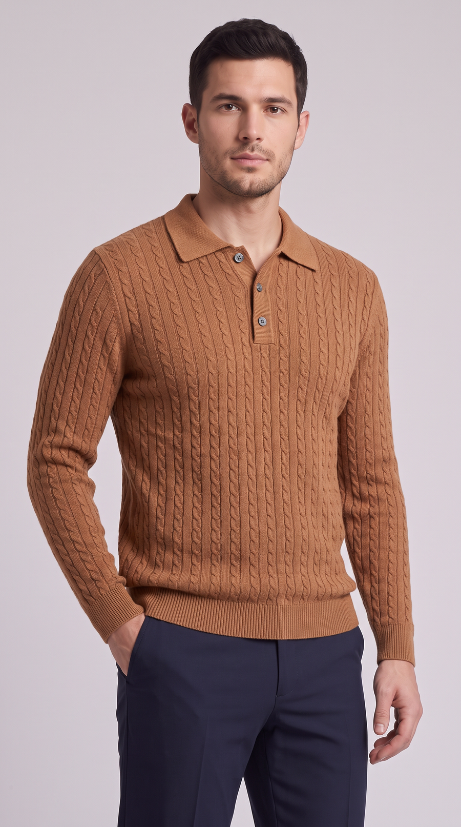 The Dante Textured Polo - Camel Brown