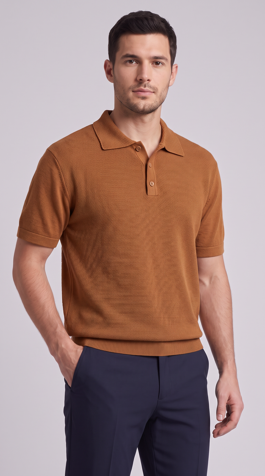 The Amalfi Knit Polo - Caramel colour
