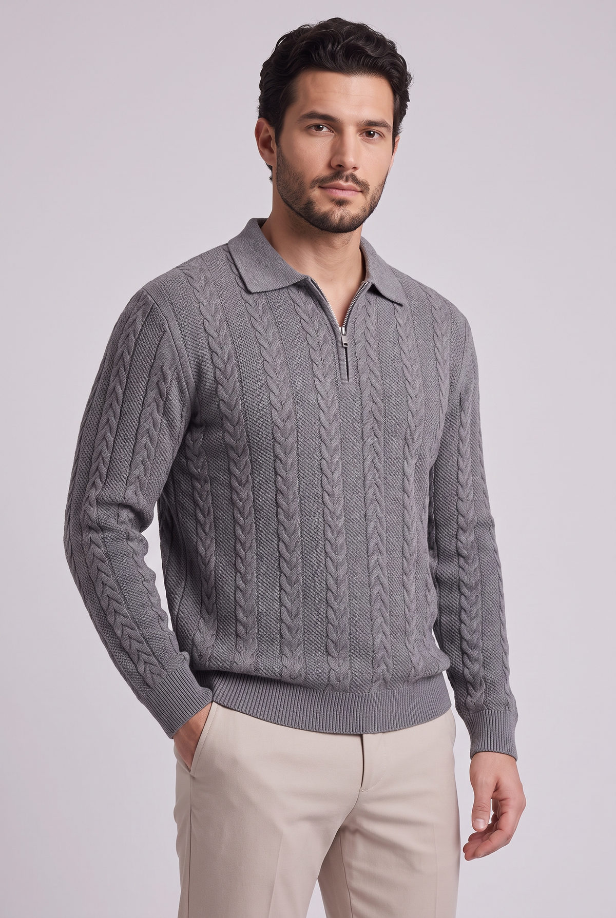 The Varese Cable Quarter Zip – Gray