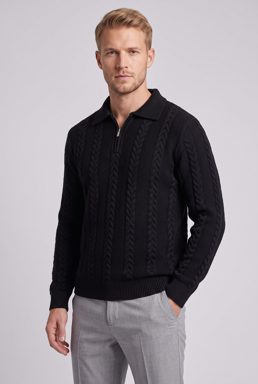 The Varese Cable Quarter Zip – Black
