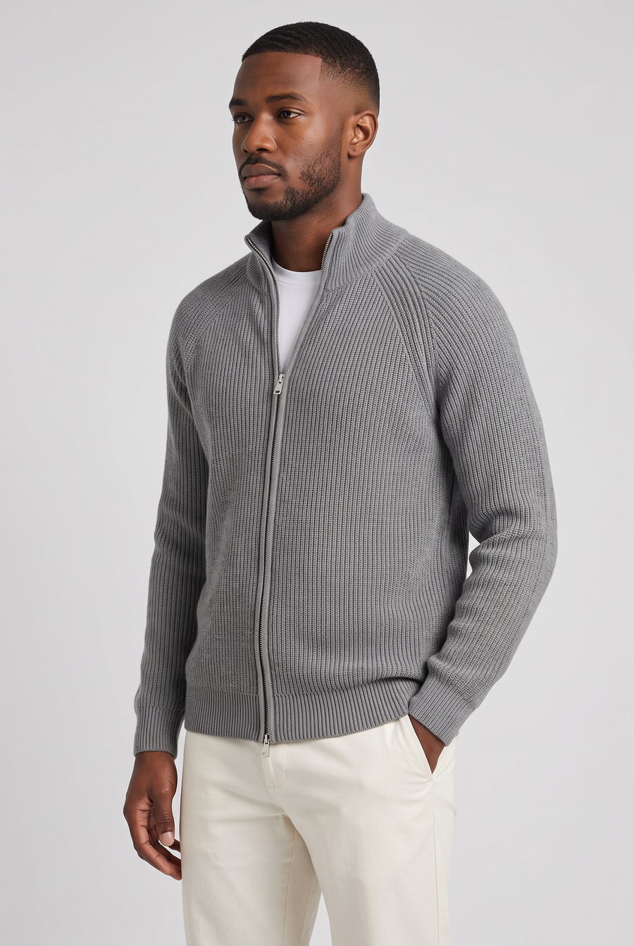 The Livorno Ribbed Zip Cardigan – Gray