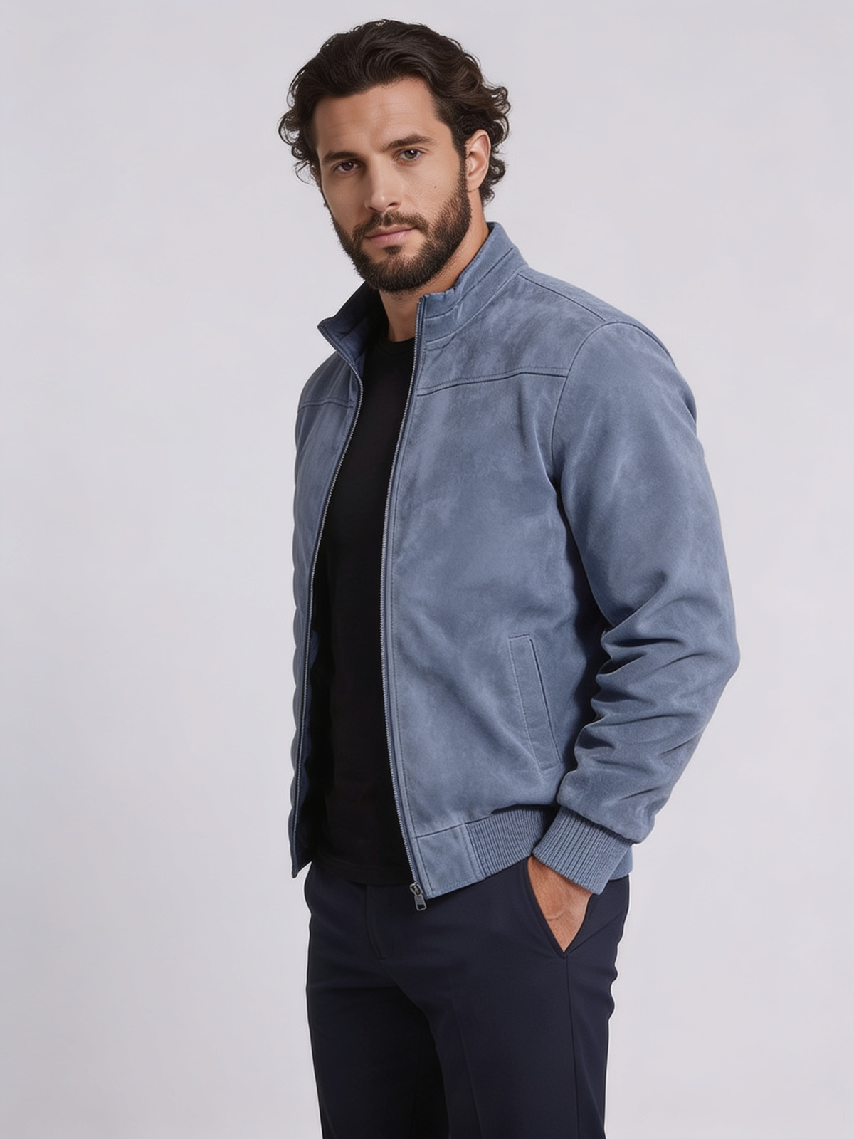 The Pesaro Suede-Effect Jacket abierta