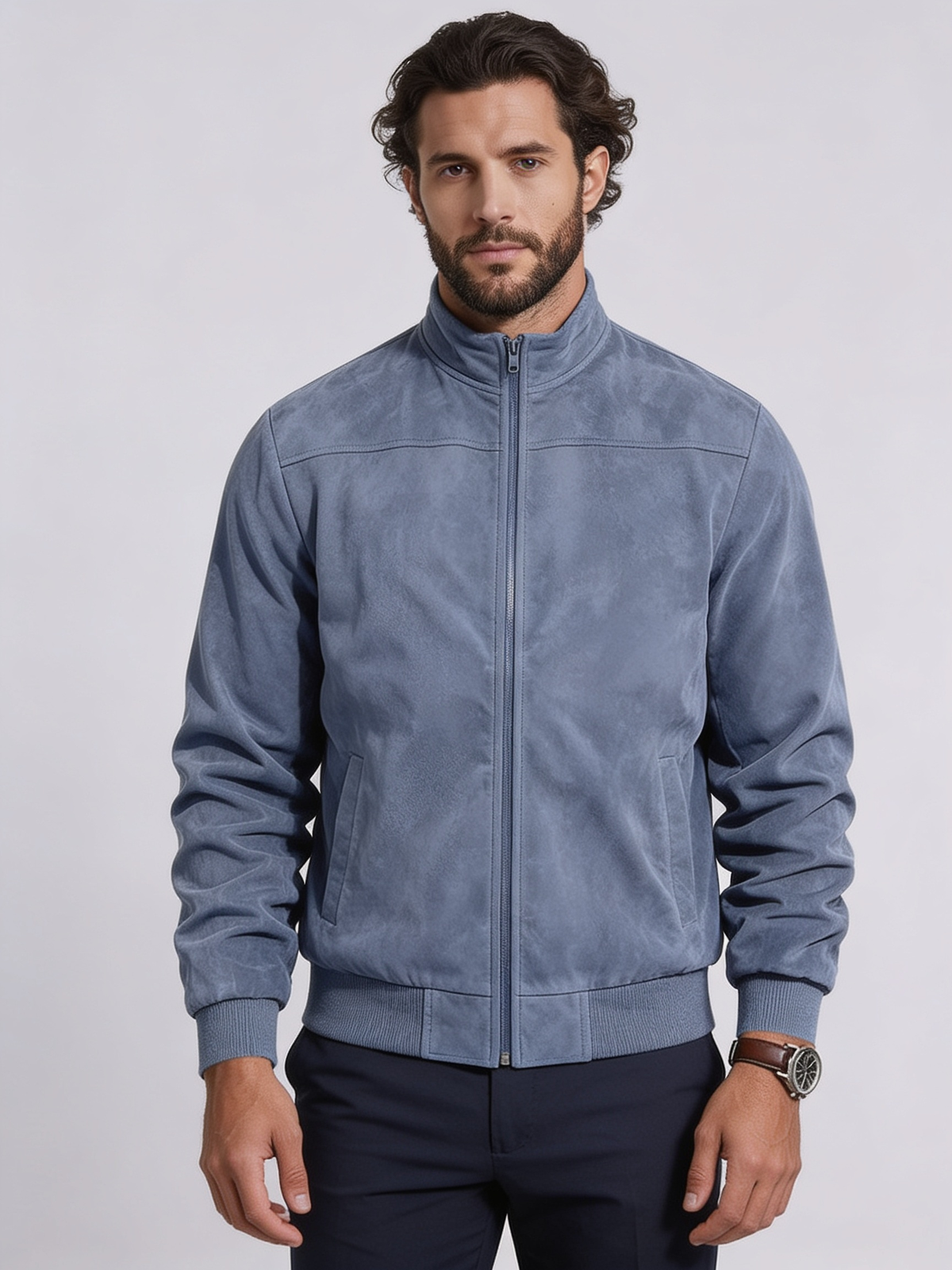 The Pesaro Suede-Effect Jacket cerrada